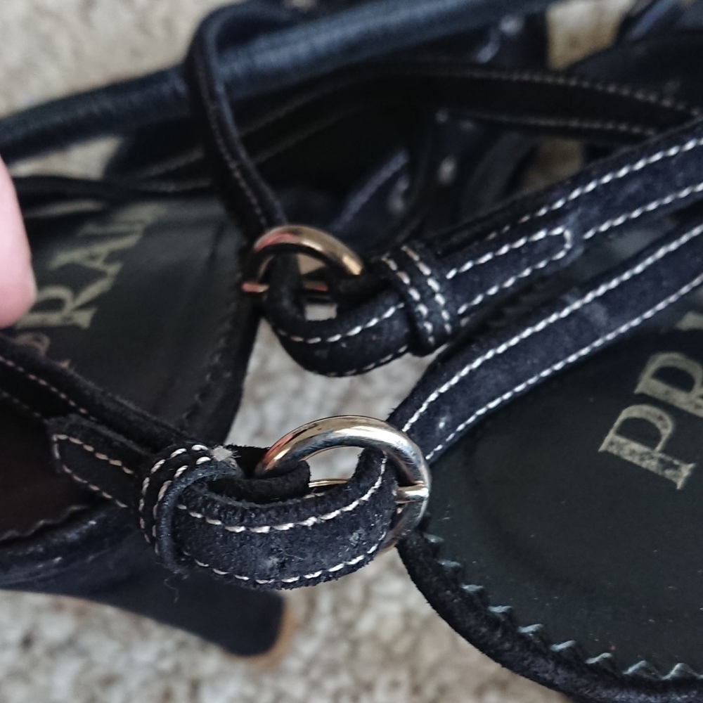 Prada black suede sandals with decorative metal grommets front details size 8 - Picture 8 of 13